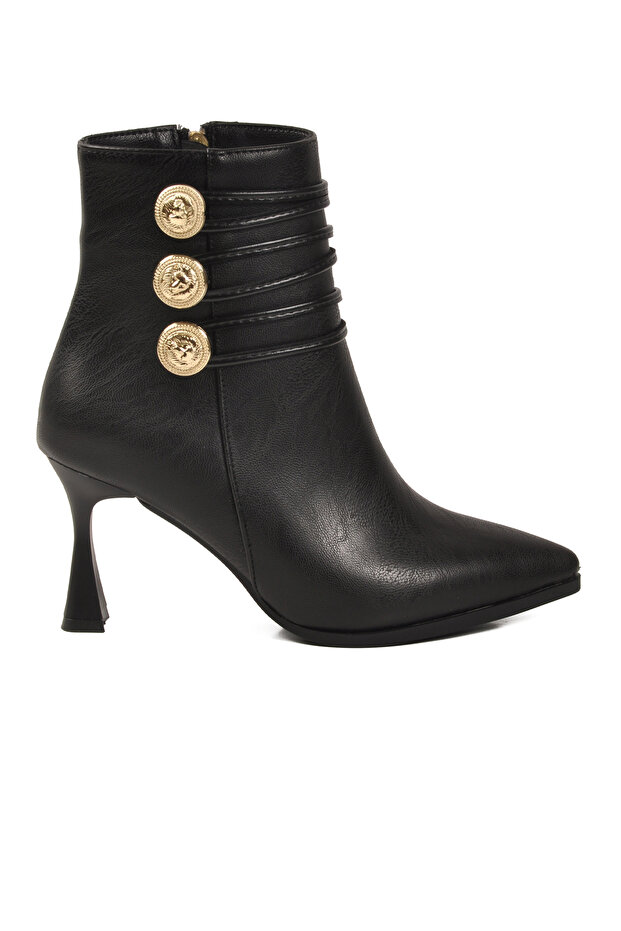 Black Fur Lined Zippered Women's Heeled Boots 9652003 Z
