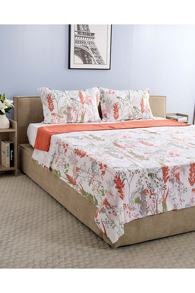 Rust 4 Piece Printed Quilt Set (Double Size)