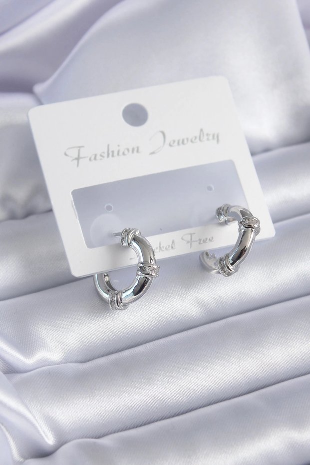 Silver Rk Zircon Stone Hoop Model Brass Women's Earrings