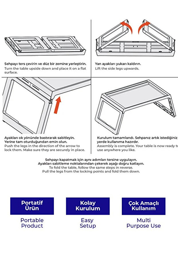 Foldable Coffee Table, Multi-Functional Portable, Tablet - Computer Table Overbed Breakfast Table - 8