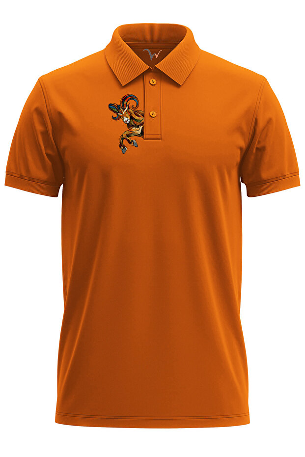Outdoor Style Mountain Goat Chest Printed Regular Fit 100% Cotton Polo Neck T-Shirt
