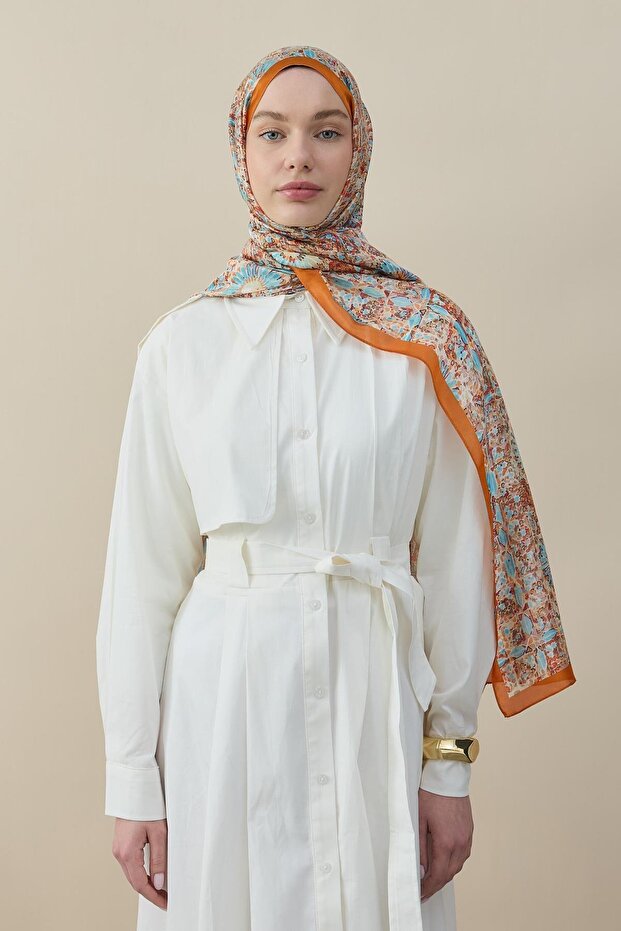 Terra Mosaic Voile Silk Shawl Orange