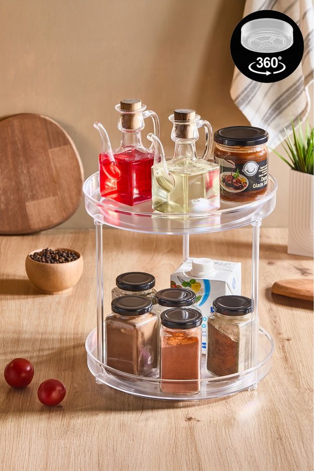 Rotara 360 2-Tier Transparent Rotating Closet Organizer, Large Capacity Organizer 24X24 cm