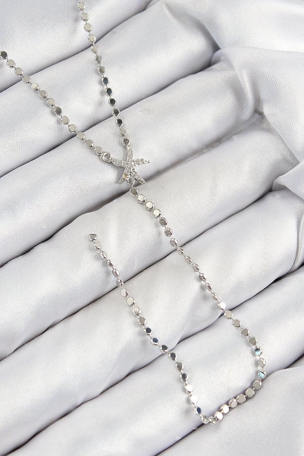 Brass Zircon Stone Crushed Chain Knee Star Model Silver Rk Y Necklace