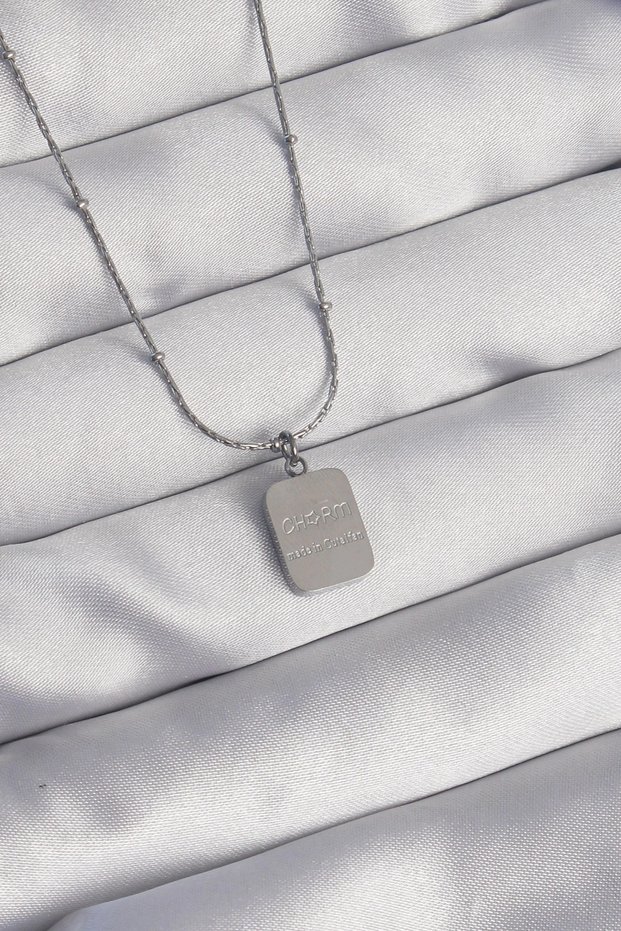 316L Steel Silver Rk Square Charm Model Necklace