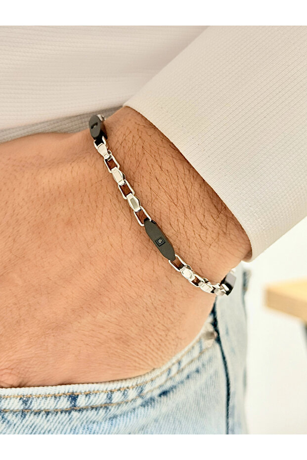 Silver and Black Steel Men's Bracelet Frj10100A-J with 2 Year Warranty Gift Packed