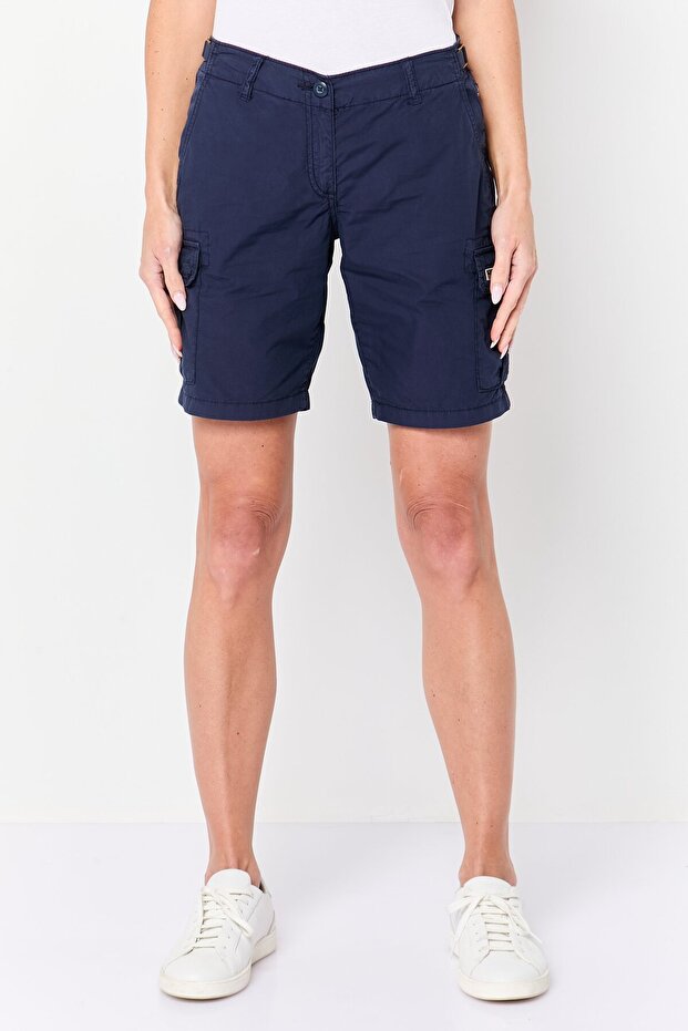 Women Brand Logo Cargo Shorts, Navy