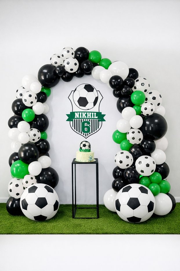⚽ Football Themed Balloon Chain Set – 60 Pieces Black White Green Mixed Balloon Decor Set