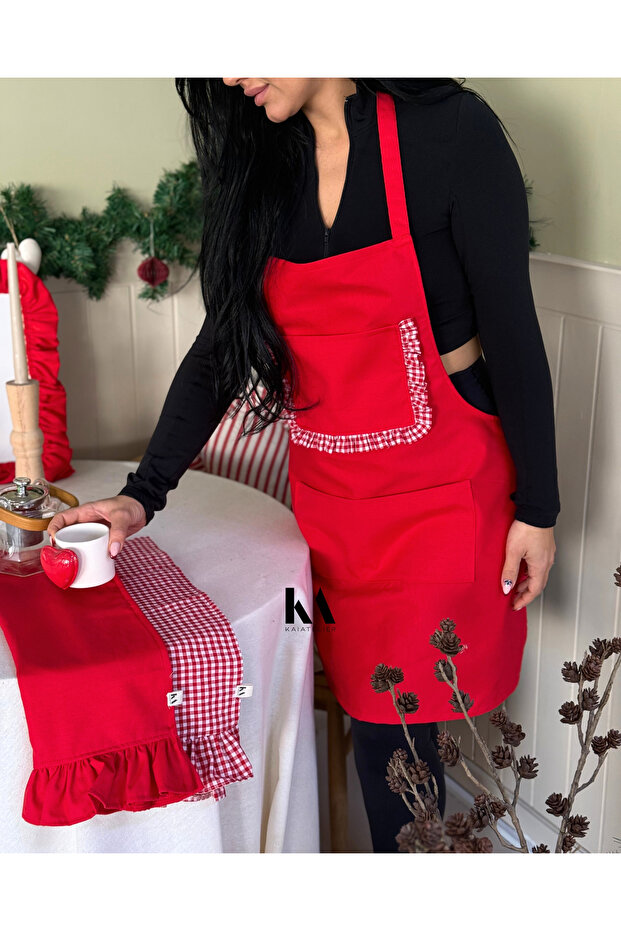 مريلة مطبخ جميلة من قماش الكتان مقاومة للماء مع جيوب / مريلة طهي