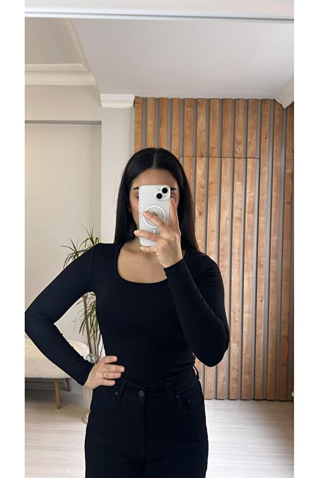 Siyah Basic Uzun Kollu Body - 1