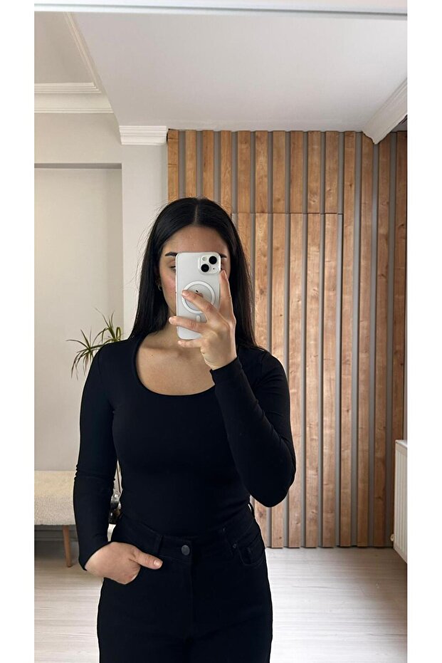 Siyah Basic Uzun Kollu Body - 3