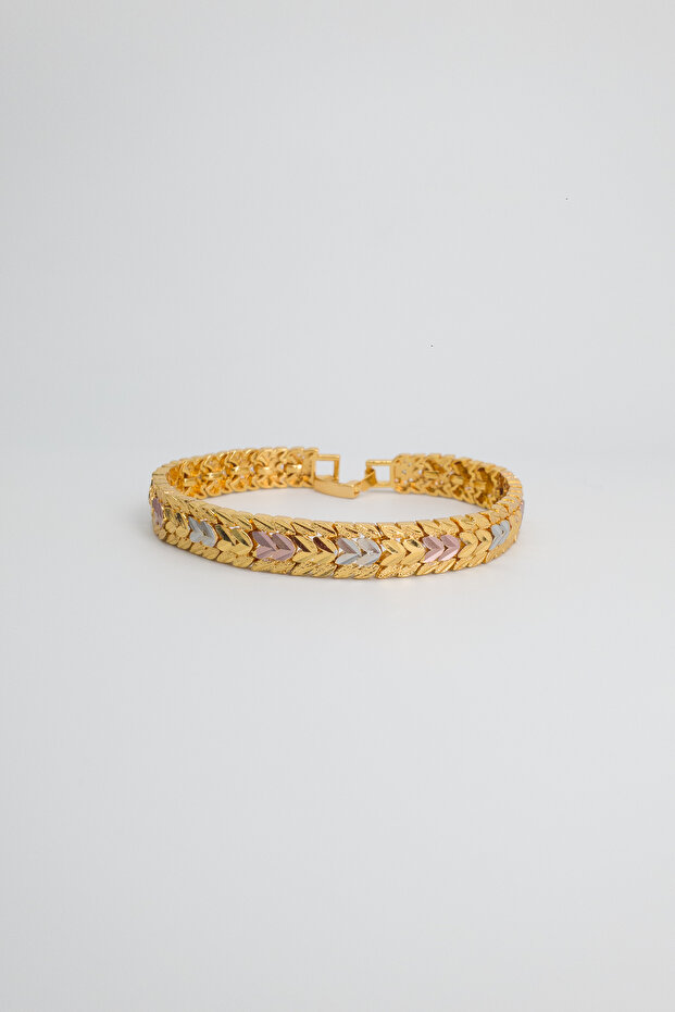 Leaf Shape Detailed Interlocking Bracelet – Gold, Silver & Rose | Sf Signature Series