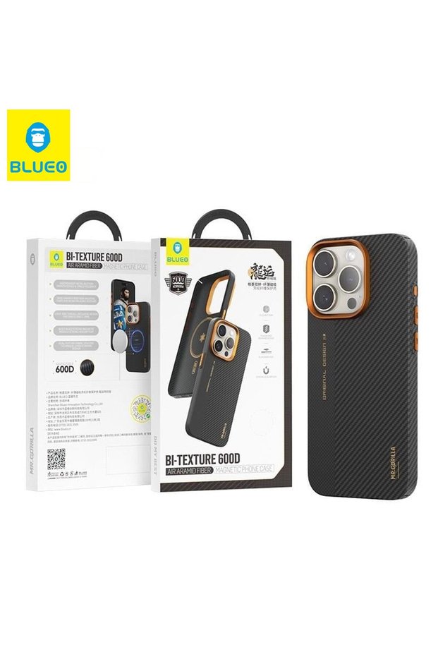 Mr. Gorilla iPhone 14 Pro Max Compatible Carbon Fiber Case | Magsafe Compatible Orange Metal Detailed Case
