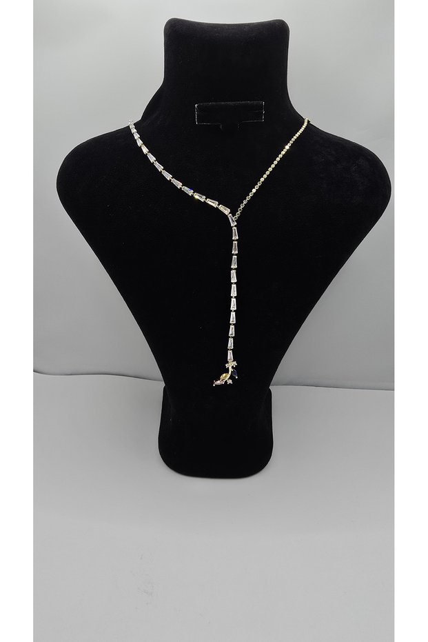 Stainless Steel Flower Tip Zircon Stone Y Model Necklace