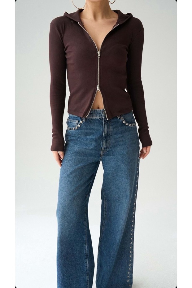 Hooded Double-Way Zipper Detailed Blouse - Thin Cardigan - Ecru - L - St00644-Ekru-L