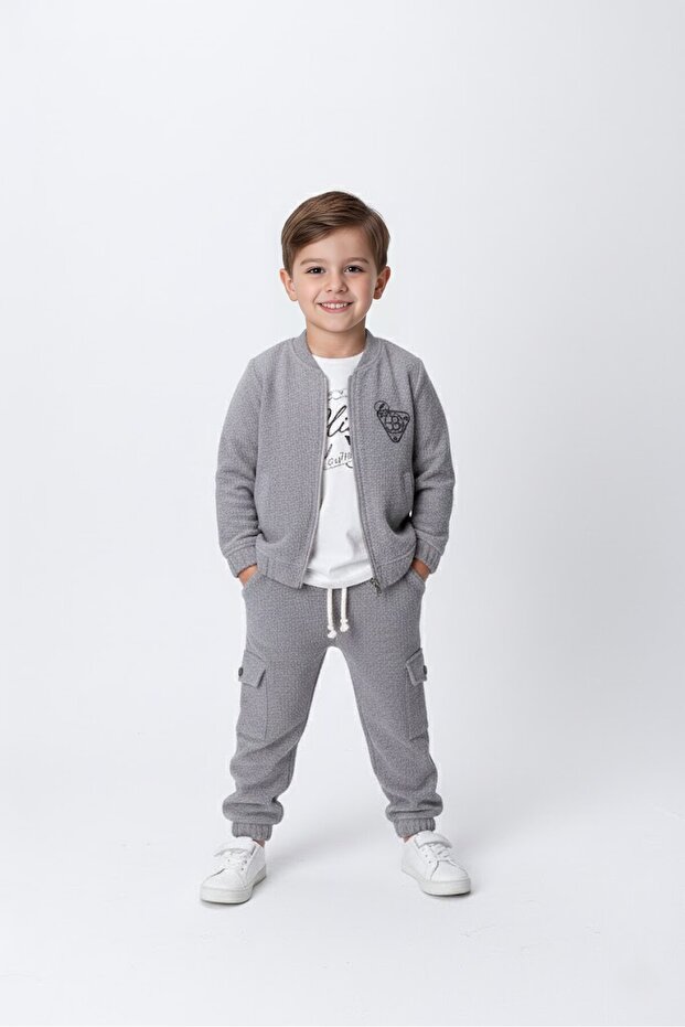 Boys' 100% Cotton 3-Piece Casual Sports Set Jacket T-Shirt Pants