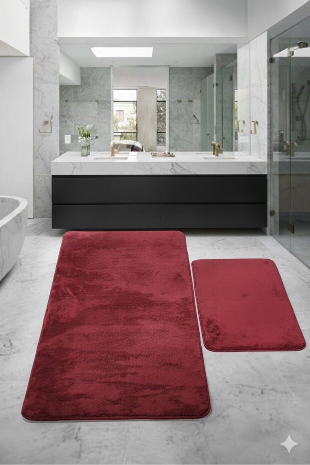 Large Size Non-Slip Absorbent Soft Machine Washable Double Modern Bathroom Mat Set Mürdüm