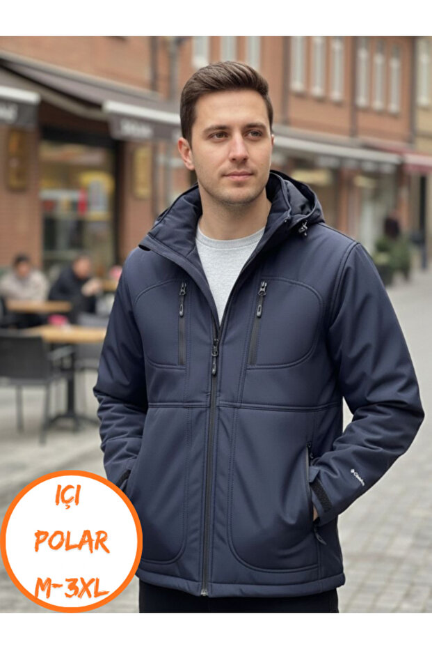Men's Clmb Shoftshell K Hooded Coat with Fleece Detailing Inside