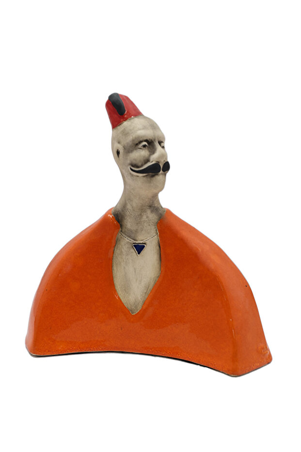 Orange Ceramic Sculpture Bust – Modern Artistic Figurine for Home, Office, or Gallery Décor