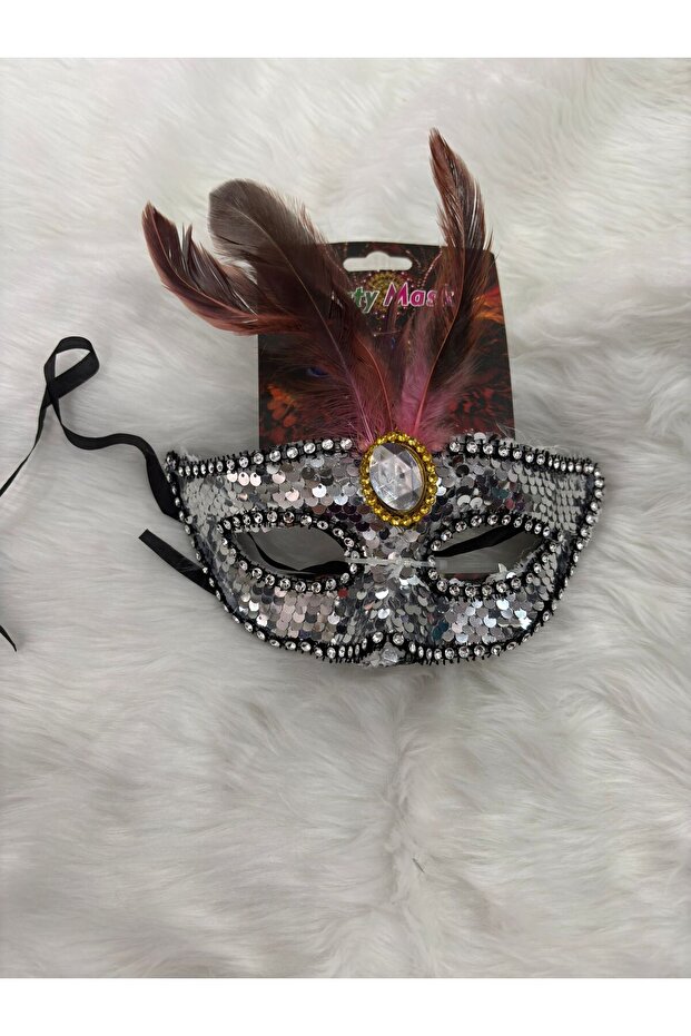 قناع ريش لامع فضي اللون - 2