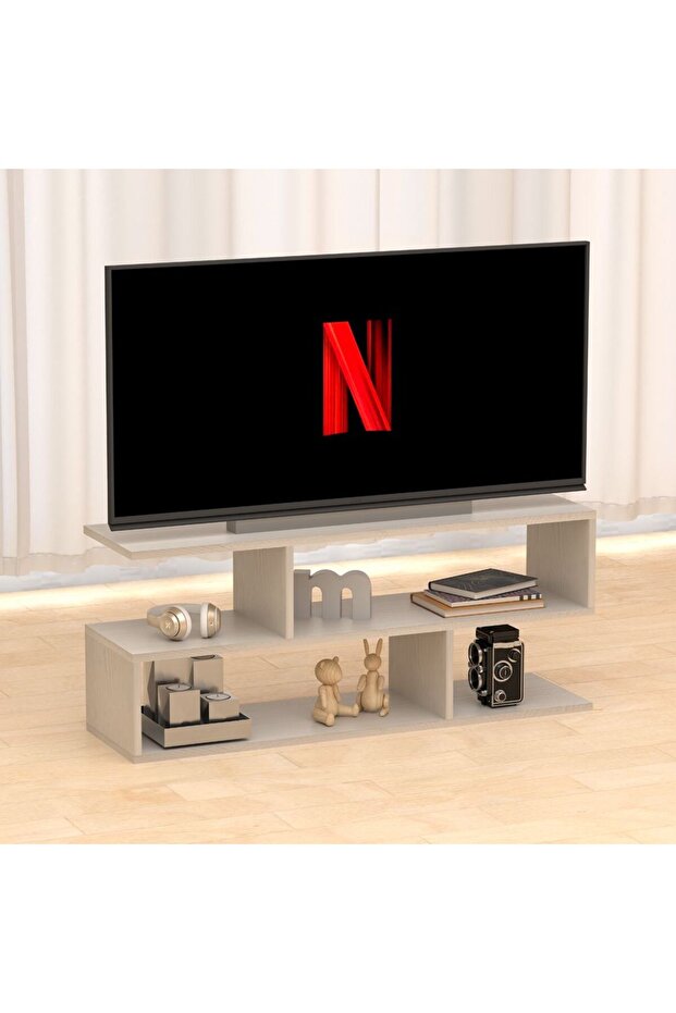 Ivory Cherry Modern TV Stand with Coffee Table for Laptop Computer