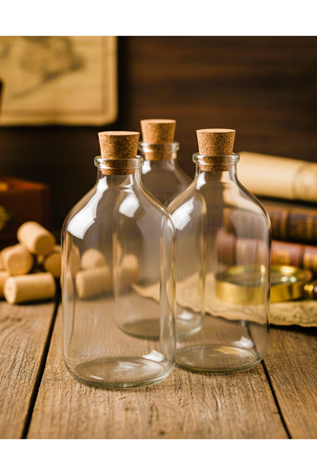 3Pcs Clear Jars Glass Bottle Vial with Cork Stopper Bottle Decorative Mini Vase 3X100Ml
