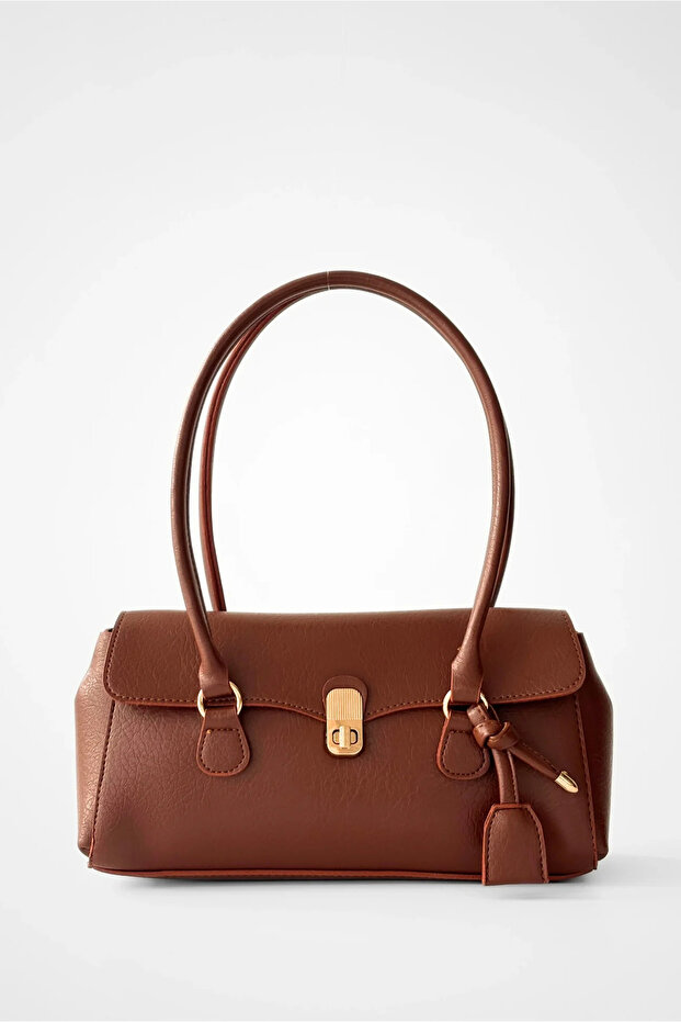 Women's Tan Stylish Handbag – Gold Buckle, Suitable for Daily and Special Occasions