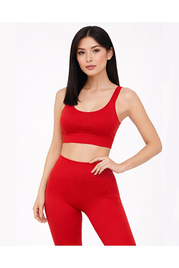 Women Seamless Shaping / Sculpting Athlete Set – High Waist Push-Up Leggings + Bra (Red)