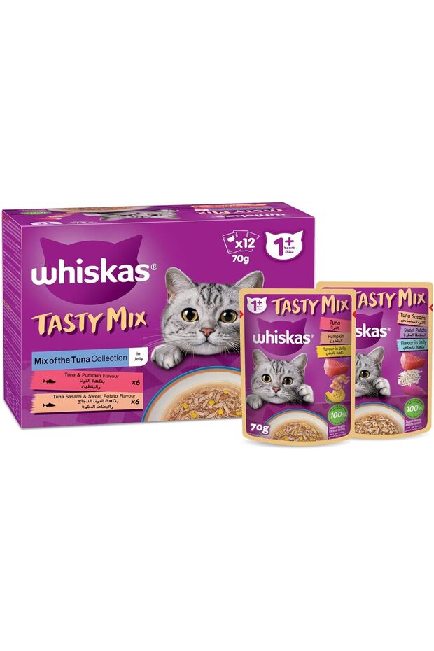 Tasty Mix, Mix of the Tuna Collection in Jelly, Pack of 12x70g, Wet Cat Food, Developed with