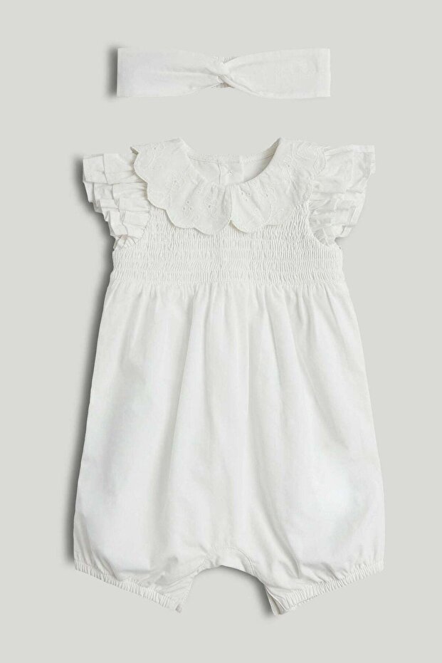 My First White Romper and Headband Outfit