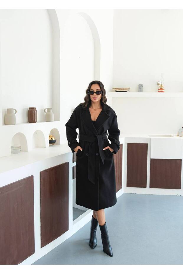 Asur Boutique Women's Quality Belted Long Cashmere Coat