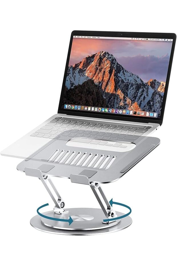 Adjustable Laptop Stand with 360° Rotating Base, Ergonomic Computer Stand for Desk, Foldable & Port
