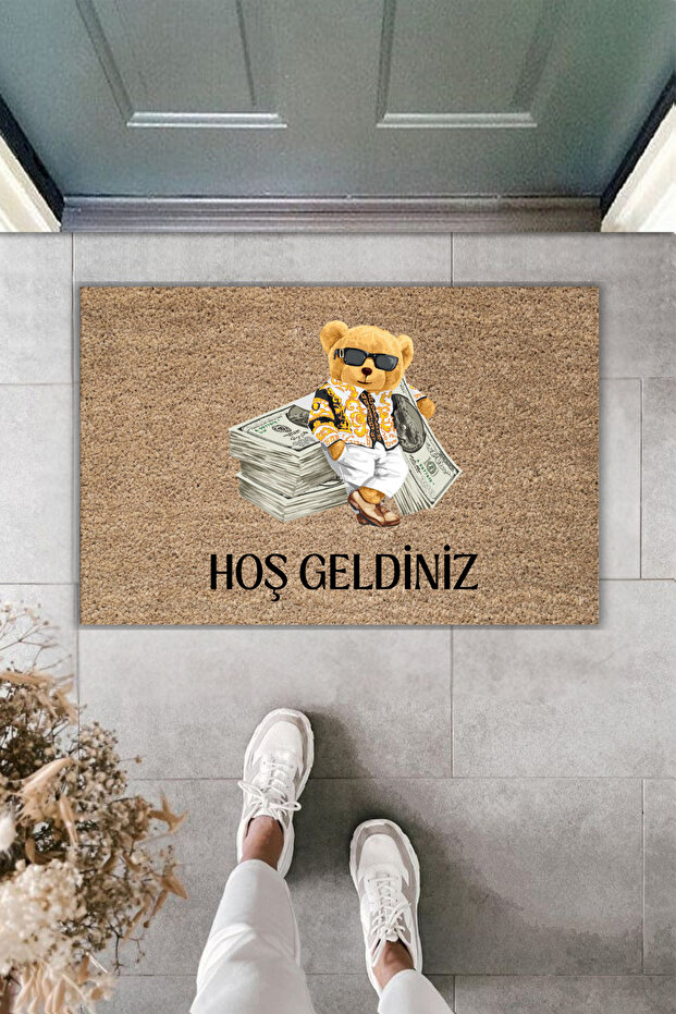 Modern Digital Printing Doormat - Teddy Bear Money Welcome Doormat - Front Door Mat 70X45Cm