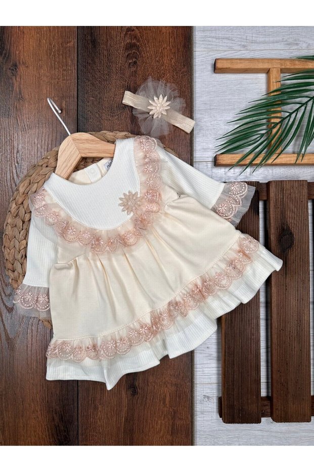 Cotton Lace Detailed Bandana Baby Girl Dress