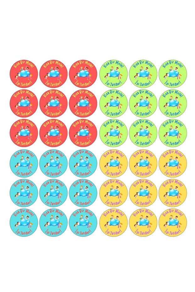 A Short Break! Happy Holidays!'' Written Round Report Card Label 4.5 cm Diameter Total 36 Pieces Teaching