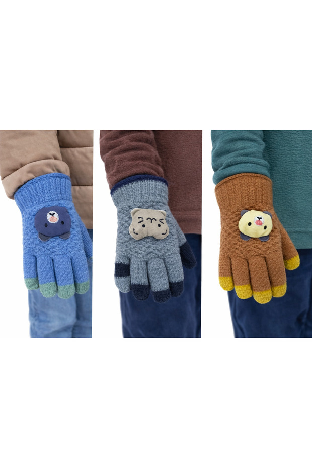 3-6 Yaş Örme Erkek Çocuk Eldiven - 1
