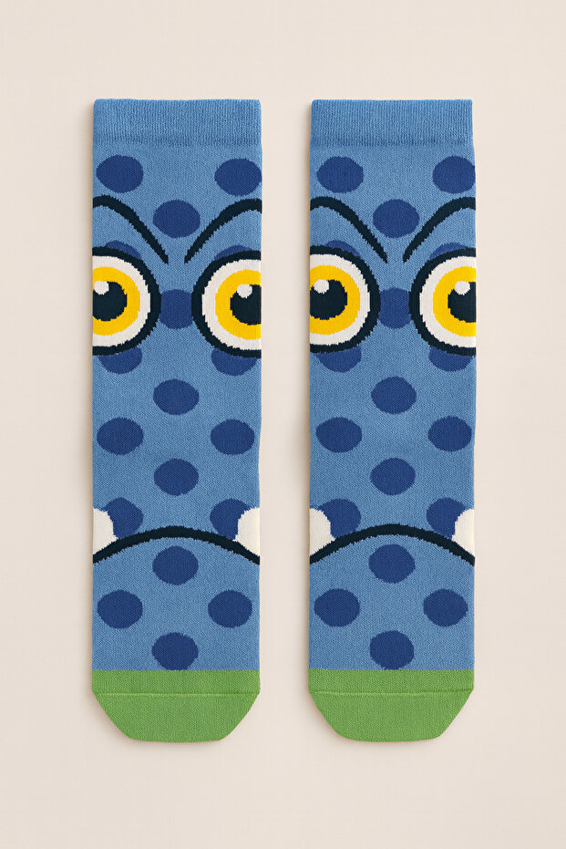 Children's Monster Patterned Knee Socks Blue