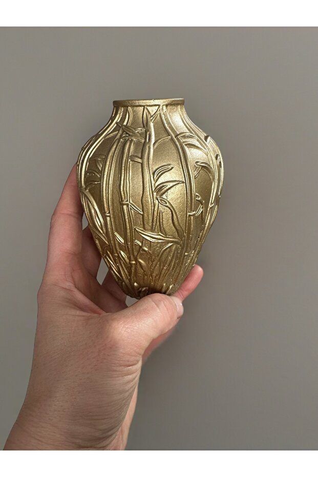 مزهرية زخرفية منقوشة باللون الذهبي غير اللامع – (11 × 8 سم) - 3
