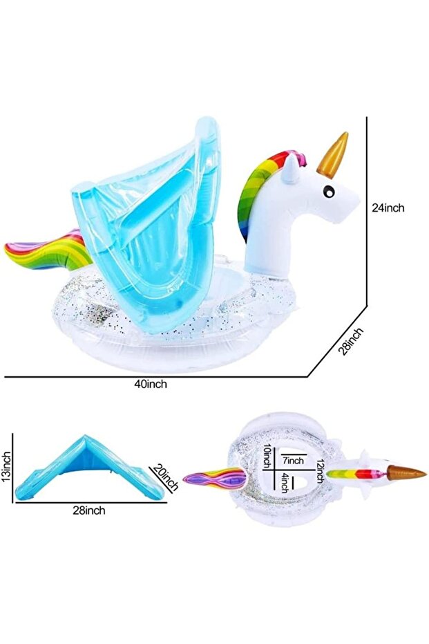 عوامة حمام سباحة على شكل وحيد القرن مع مظلة - 5