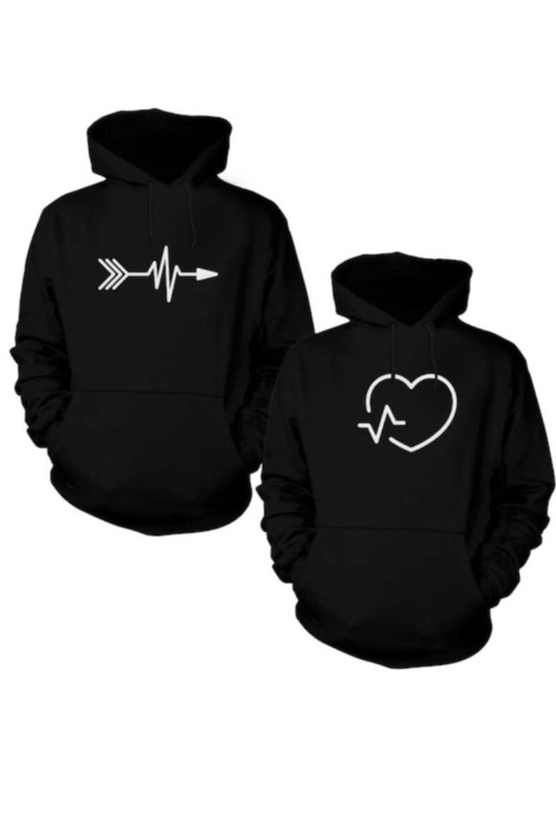 Unisex Dear Couple Combination Women Men Arrow and Heart Printed Hooded Sweatshirt 2-Piece Set