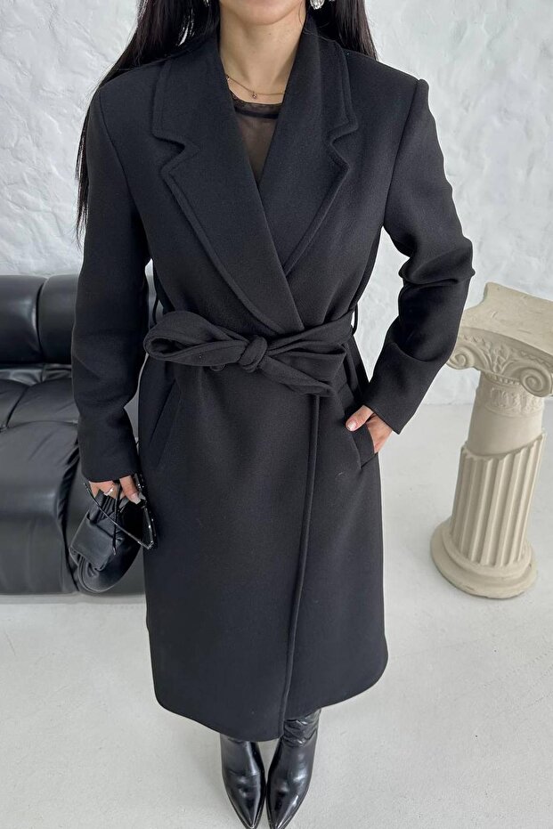 Burgundy Belted Lined Premium Relaxed Fit Women's Cashmere Coat