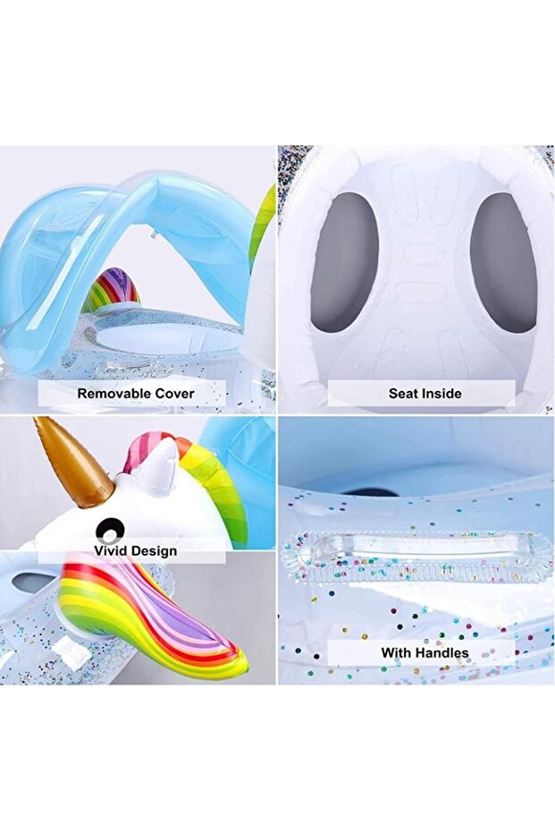 عوامة حمام سباحة على شكل وحيد القرن مع مظلة - 3