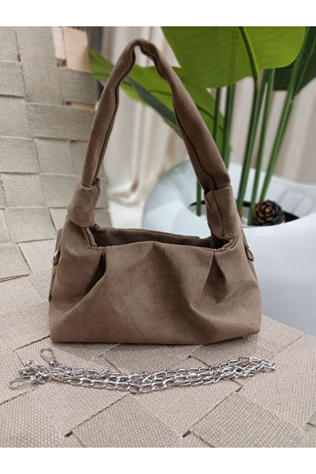 حقيبة يد صغيرة ذات ملمس ناعم من جلد الغزال - 1