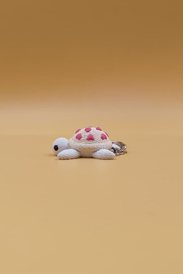 Knitted Patterned Heart Turtle Keychain - 4