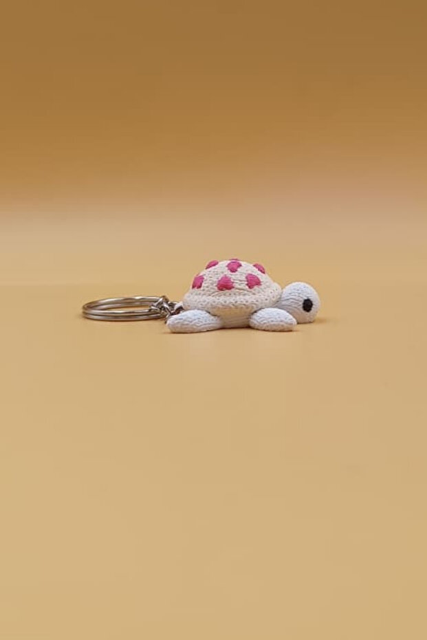 Knitted Patterned Heart Turtle Keychain - 2