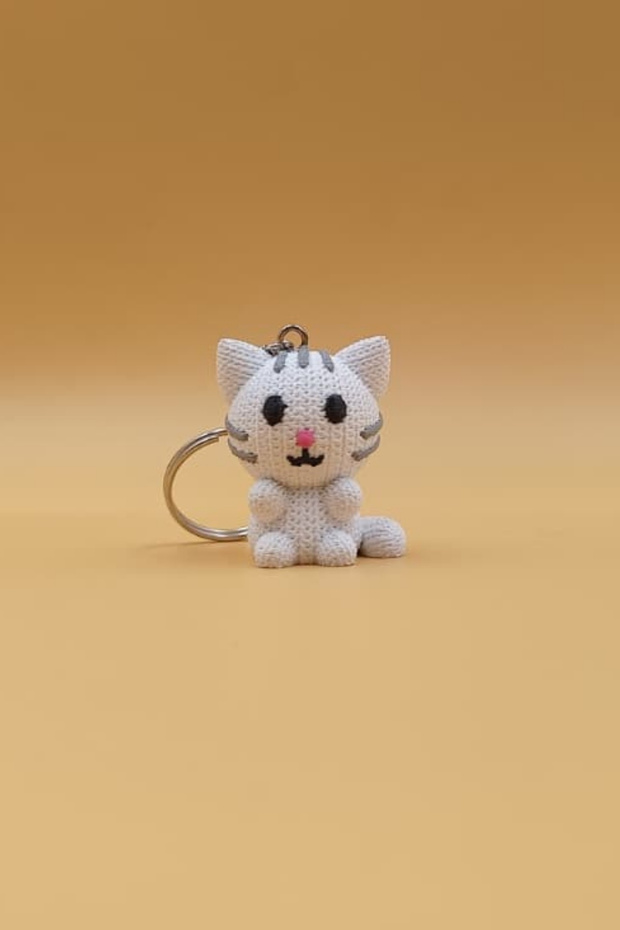 Knitted Patterned Cat Keychain - 1