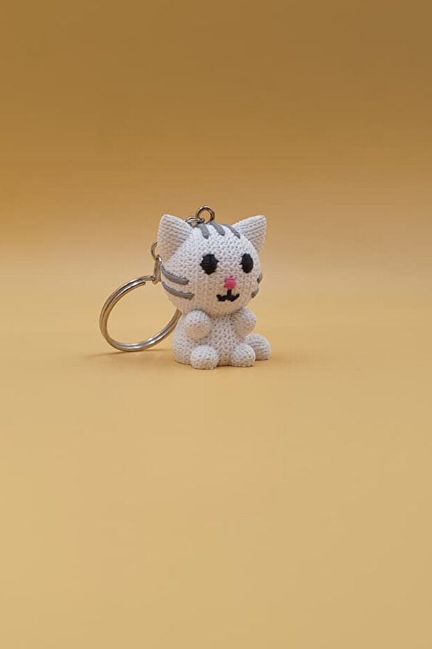 Knitted Patterned Cat Keychain - 2