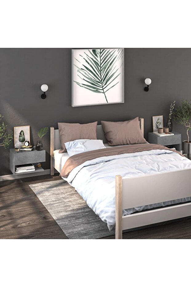 Wall-mounted Bedside Cabinets 2 pcs Concrete Grey