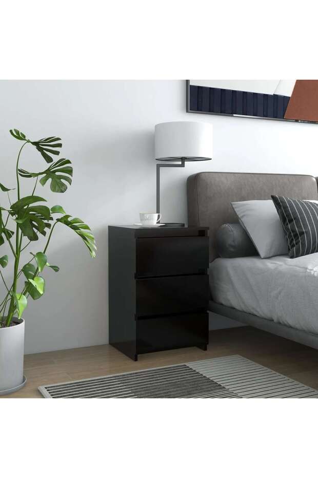 Bed Cabinet Black 40x35x62.5 cm Engineered Wood