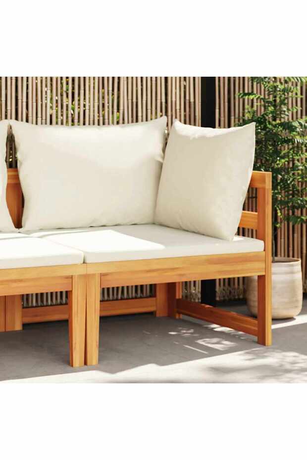 Corner Sofa with Cream White Cushions Solid Acacia Wood